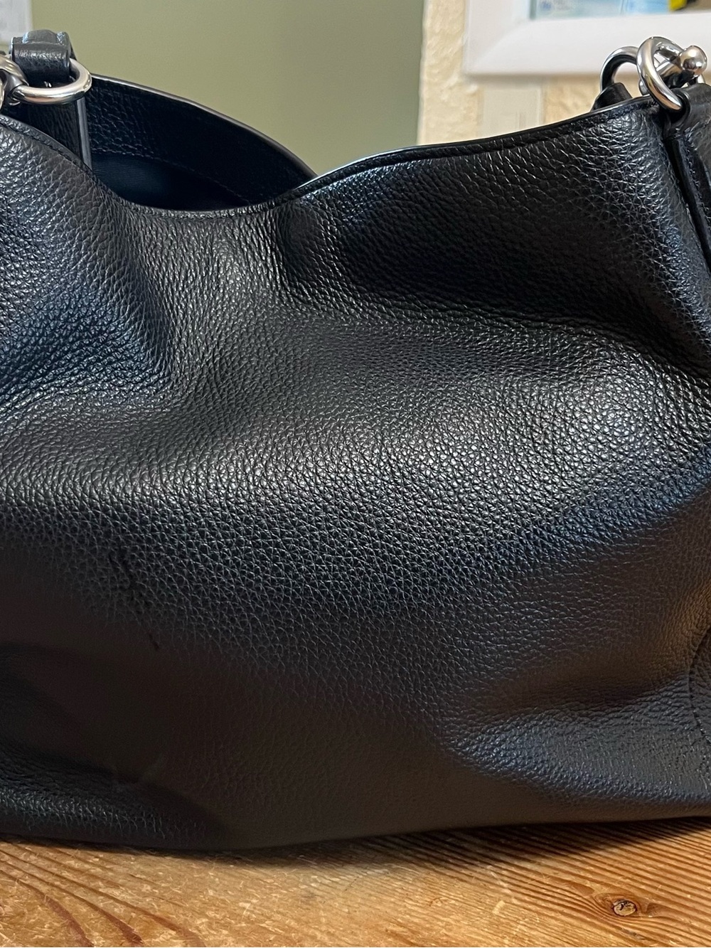 Coach Black Hallie Pebbled Leather Shoulder Bag with Silver Hardware - Picture 4 of 10